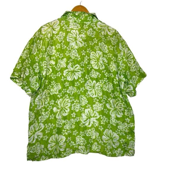 Vintage Melrose Silk Studio Hawaiian Tropical Button Shirt Sz XL Lime Green - Picture 2 of 4